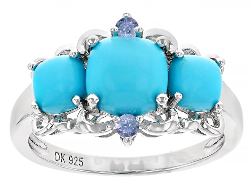7mm Sleeping Beauty Turquoise with 0.07ctw Tanzanite Rhodium Over Sterling Silver Ring - Size 6