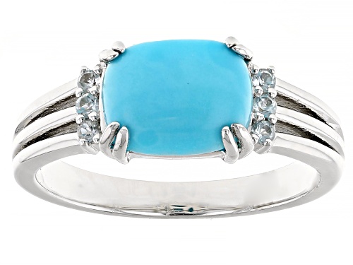 9x7mm Sleeping Beauty Turquoise with 0.10ctw Glacier Topaz™ Rhodium Over Sterling Silver Ring - Size 6