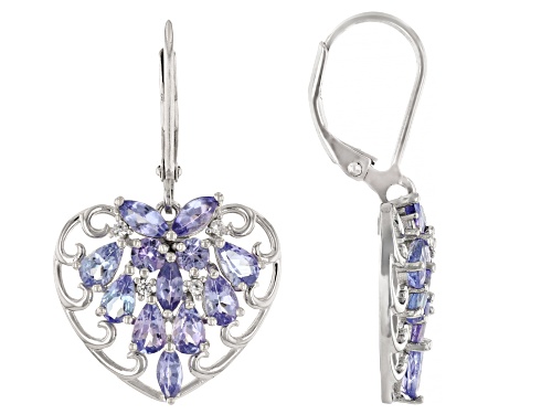 3.67ctw Tanzanite With 0.07tw White Zircon Rhodium Over Sterling Silver Earrings