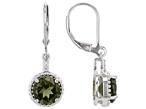 1.87ctw Moldavite with 0.02ctw White Zircon Rhodium Over Sterling Silver Earrings