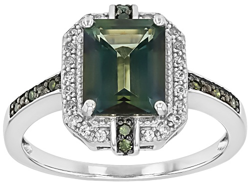 2.00ct Labradorite with 0.16ctw White Zircon & Green Diamond Accent Rhodium Over Silver Ring - Size 8