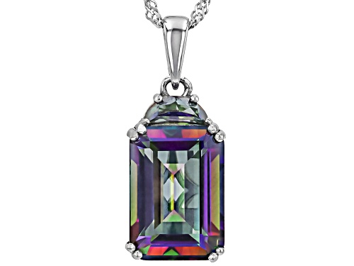 6.72ctw Multi-Color Quartz Rhodium Over Sterling Silver Pendant with Chain