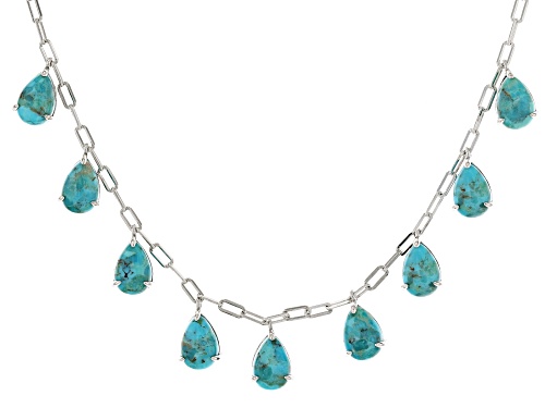 Blue Turquoise Rhodium Over Sterling Silver Necklace - Size 18