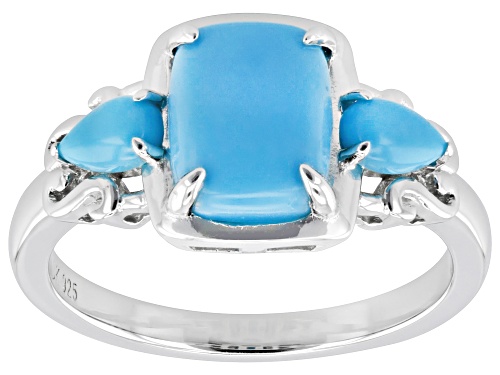 9x7mm Rectangular Cushion Sleeping Beauty Turquoise Rhodium Over Sterling Silver Ring - Size 10