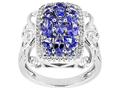 1.62ctw Tanzanite with 0.16ctw White Zircon Rhodium Over Sterling Silver Ring - Size 6