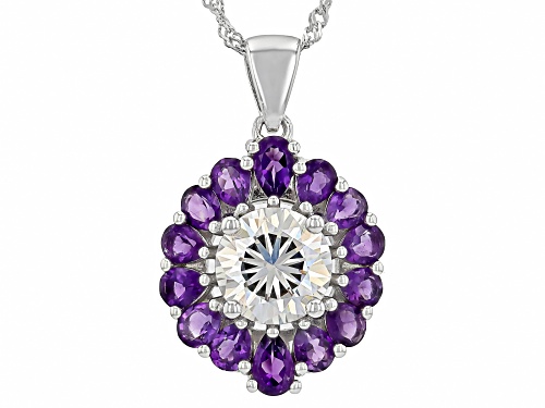 3.50ctw Strontium Titanate with 1.81ctw Amethyst Rhodium Over Sterling Silver Pendant with Chain