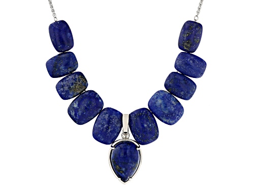 10-18mm Lapis Lazuli Rhodium Over Sterling Silver Necklace - Size 18