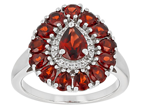 3.22ctw Red Vermelho Garnet™ with White Zircon Rhodium Over Sterling Silver Ring - Size 6