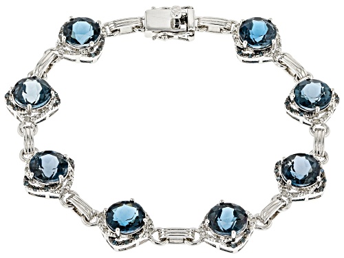 15.04ctw London Blue Topaz with 0.38ctw White & Blue Diamonds Rhodium Over Sterling Silver Bracelet - Size 8