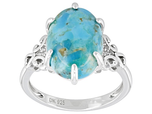 14x10mm Oval Composite Turquoise With 0.03ctw White Zircon Rhodium Over Sterling Silver Ring - Size 6