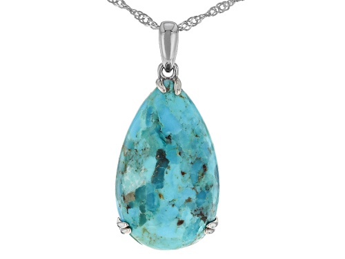 25x15mm Pear Shape Turquoise Rhodium Over Sterling Silver Pendant with Chain