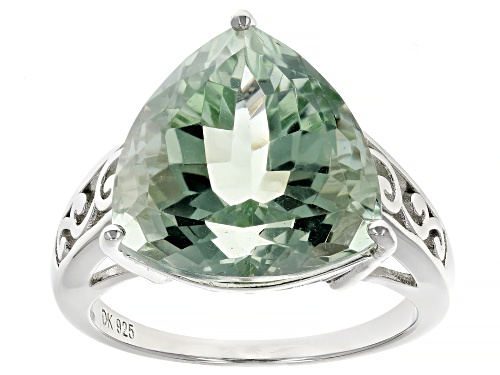7.23ct Trillion Prasiolite Rhodium Over Sterling Silver Ring - Size 10