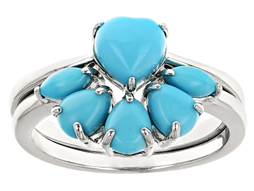 Blue Sleeping Beauty Turquoise Rhodium Over Sterling Silver Set of Two Rings - Size 8