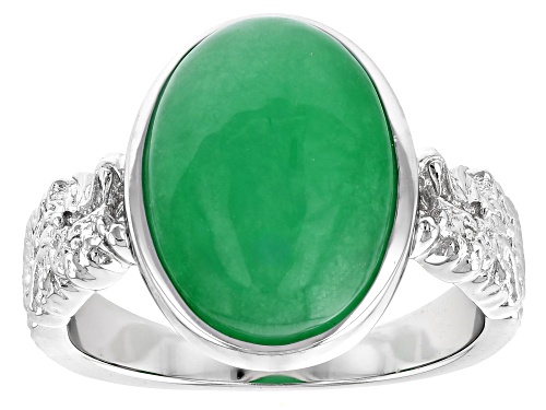 14x10mm Oval Jadeite Rhodium Over Sterling Silver Dragon Ring - Size 10