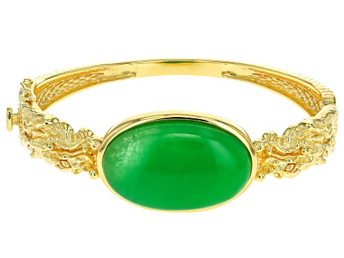 30x20mm Green Jadeite 18k Yellow Gold Over Sterling Silver Dragon Bangle Bracelet - Size 8