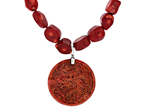 Red Sponge Coral Rhodium Over Sterling Silver Necklace - Size 18