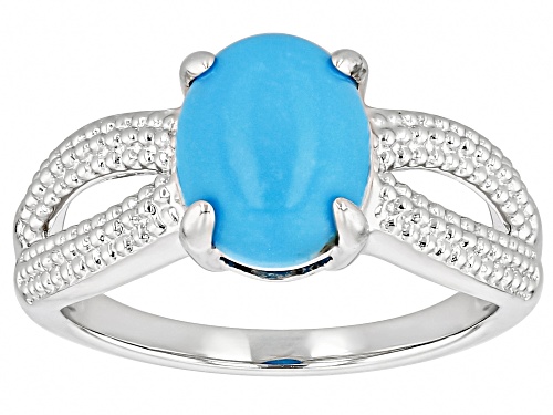 10x8mm Blue Sleeping Beauty Turquoise Rhodium Over Sterling Silver Ring - Size 8