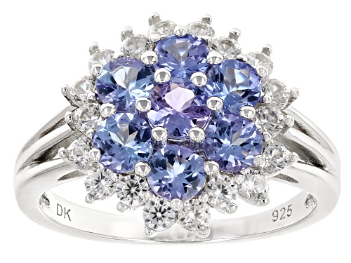 1.23ctw Tanzanite with 0.61ctw White Zircon Rhodium Over Sterling Silver Ring - Size 9
