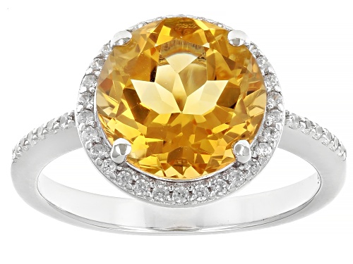 2.98ct Citrine with 0.14ctw White Zircon Rhodium Over Sterling Silver Ring - Size 6