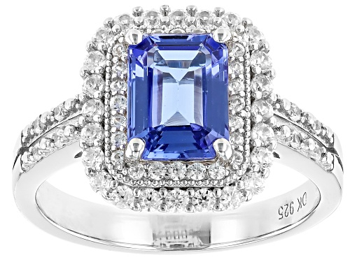 1.28ct Tanzanite With 1.09ctw White Zircon Rhodium Over Sterling Silver Ring - Size 8