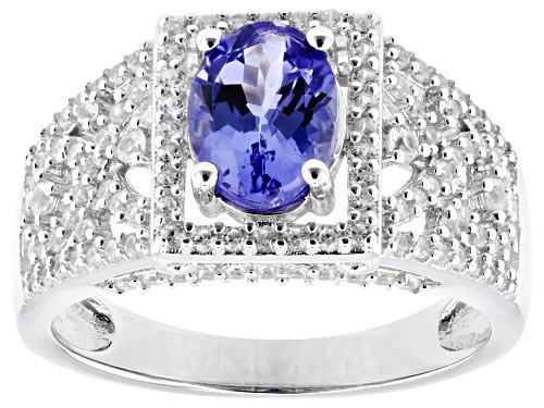 1.10ct Tanzanite With 0.61ctw White Zircon Rhodium Over Sterling Silver Ring - Size 7