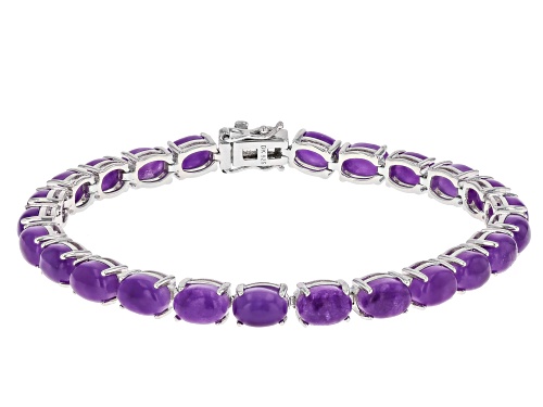 Purple Jadeite Rhodium Over Sterling Silver Bracelet - Size 7.25