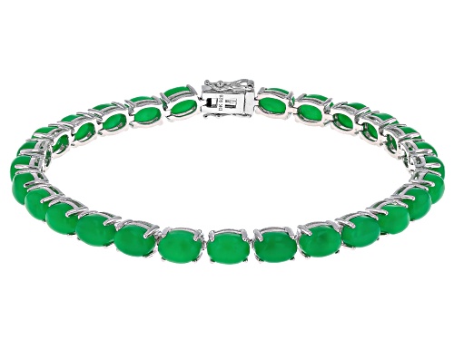 Green Jadeite Rhodium Over Sterling Silver Bracelet - Size 8