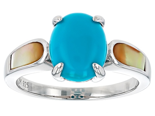 Blue Sleeping Beauty Turquoise with Mother-of-Pearl Rhodium Over Sterling Silver Ring - Size 7
