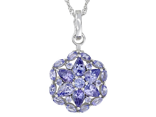 3.31ctw Mixed Shapes Tanzanite Rhodium Over Sterling Silver Enhancer Pendant