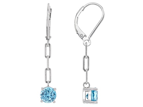 2.01ctw Blue Zircon Rhodium Over Sterling Silver Earrings
