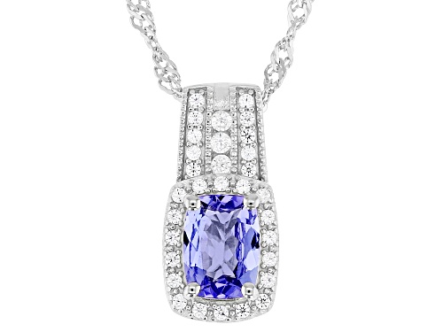 0.77ct Tanzanite With 0.21ctw White Zircon Rhodium Over Sterling Silver Pendant with Chain
