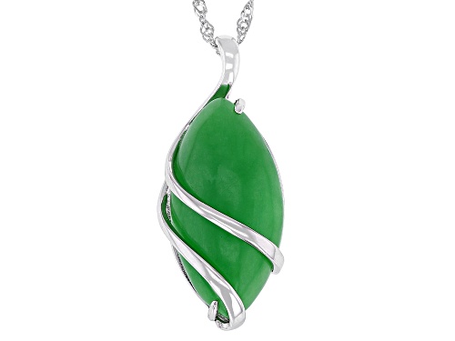 25x13mm Marquise Green Jadeite Rhodium Over Sterling Silver Pendant with Chain