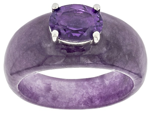 Purple Jadeite with 1.02ct Amethyst Rhodium Over Sterling Silver Ring - Size 6