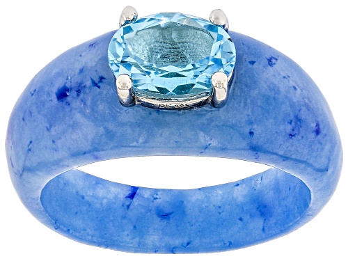 Blue Jadeite with 1.25ct Swiss Blue Topaz Rhodium Over Sterling Silver Ring - Size 6
