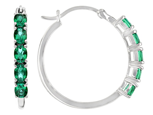 1.50ctw Lab Created Emerald Rhodium Over Sterling Silver Hoop Earrings