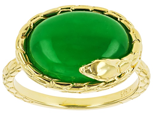 Green Jadeite 18k Yellow Gold Over Sterling Silver Snake Ring - Size 7