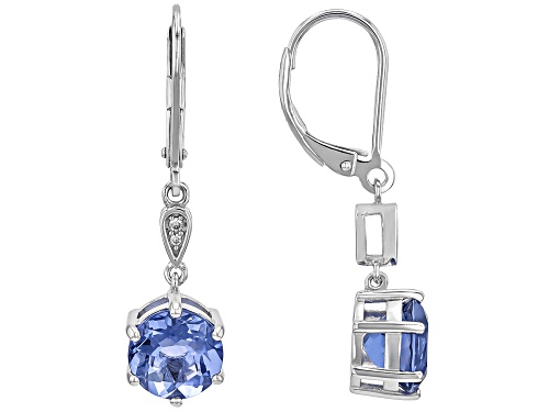 4.06ctw Blue Color Change Fluorite with 0.03ctw White Zircon Rhodium Over Sterling Silver Earrings