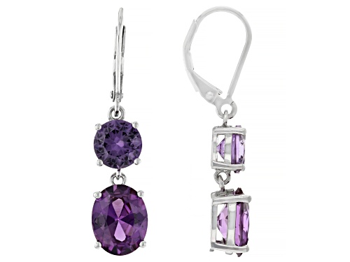 6.46ctw Lab Created Color Change Sapphire Rhodium Over Sterling Silver Earrings