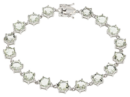 18.78ctw Hexagon Prasiolite Rhodium Over Sterling Silver Bracelet - Size 8