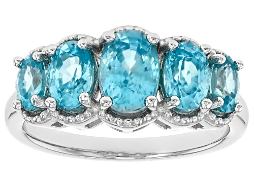 3.11ctw Oval Blue Zircon Rhodium Over Sterling Silver Ring - Size 9