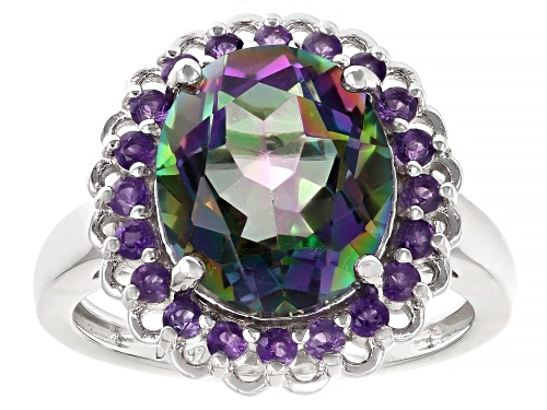 4.00ct Multi-Color Quartz with 0.36ctw African Amethyst Rhodium Over Sterling Silver Ring - Size 8