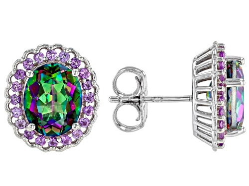 4.08ctw Multi-Color Quartz with 0.51ctw African Amethyst Rhodium Over Sterling Silver Earrings