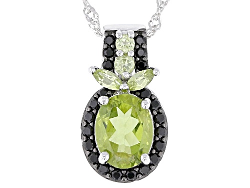 1.91ctw Manchurian Peridot™ with 0.32ctw Black Spinel Rhodium Over Sterling Silver Pendant/Chain