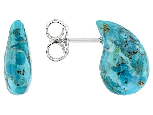 Free-Form Turquoise Rhodium Over Sterling Silver Tear Drop Earrings