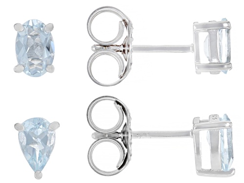 1.30ctw Aquamarine Rhodium Over Sterling Silver Earring Set with Box