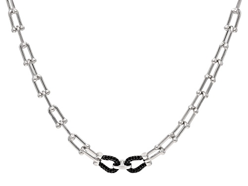 0.61ctw Black Spinel Rhodium Over Sterling Silver Stirrup Link Necklace - Size 18