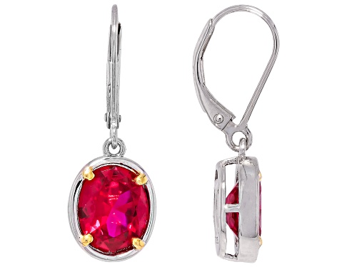 5.17ctw Lab Created Ruby Rhodium and 18k Yellow Gold Over Sterling Silver Two-Tone Earrings
