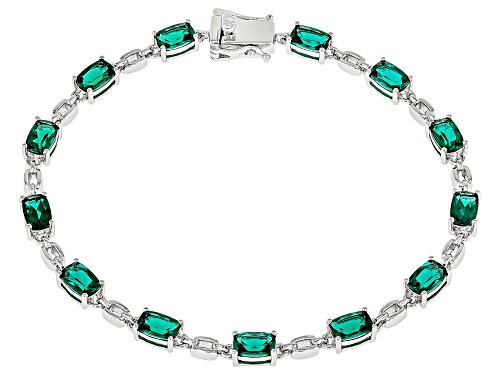 5.85ctw Lab Created Emerald Rhodium Over Sterling Silver Bracelet - Size 8