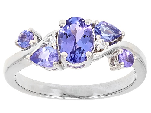 1.02ctw Tanzanite with 0.03ctw White Zircon Platinum Over Sterling Silver Ring - Size 10