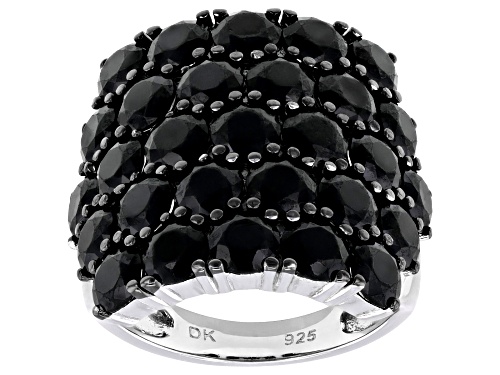 11.83ctw Round Black Spinel Rhodium Over Sterling Silver Ring - Size 7